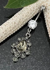 Cascade Pear Cut CZ Gem Dangle Belly Ring Surgical Steel Pierced Navel