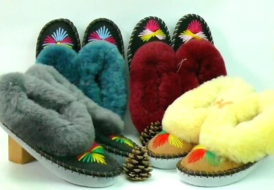 LADIES SLIPPERS GENUINE SHEEPSKIN LEATHER HANDMADE HAND EMBROIDERED ALL SIZES