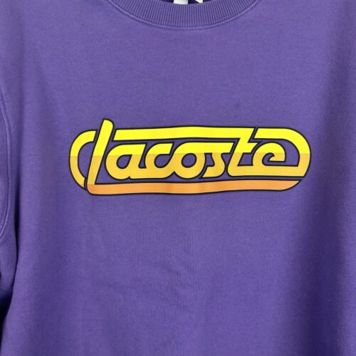 Lacoste Live Sweatshirt Mens XXL Crew Neck Purple Yellow Retro Signature Read - Picture 4 of 9