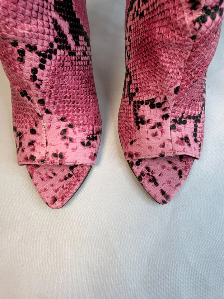 Steve Madden Conflict Mujer Talla 7 Rosa Serpiente Punta Abierta Tobillo Tacones de Aguja Bota Foto 4 de 4
