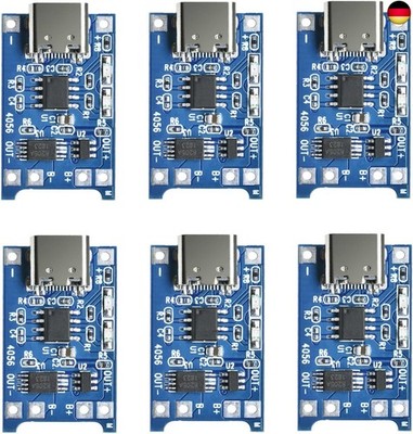 Aideepen 6 Stück Type-C USB-C TC4056 5V 1A Li?Ion Lithium-Akku-Ladeplatine 