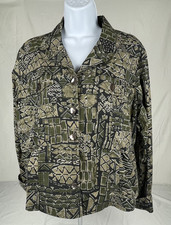Chico's Additions Size 1 Cotton Multicolor Collage Print Blazer Jacket US M 8/10