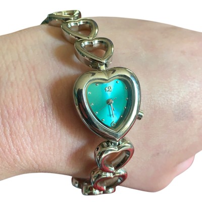 Vintage Y2K Hearts Shaped Teal Advance Women’s Wrist Watch Silver Tone 90s Vintage Y2K Hearts Shaped Teal Advance Women main image 4