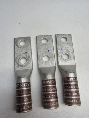 Lot of 3 - Burndy YA34-2N Compression Lugs Two Hole 500 kcmil 1/2'' Brown,6'' Long