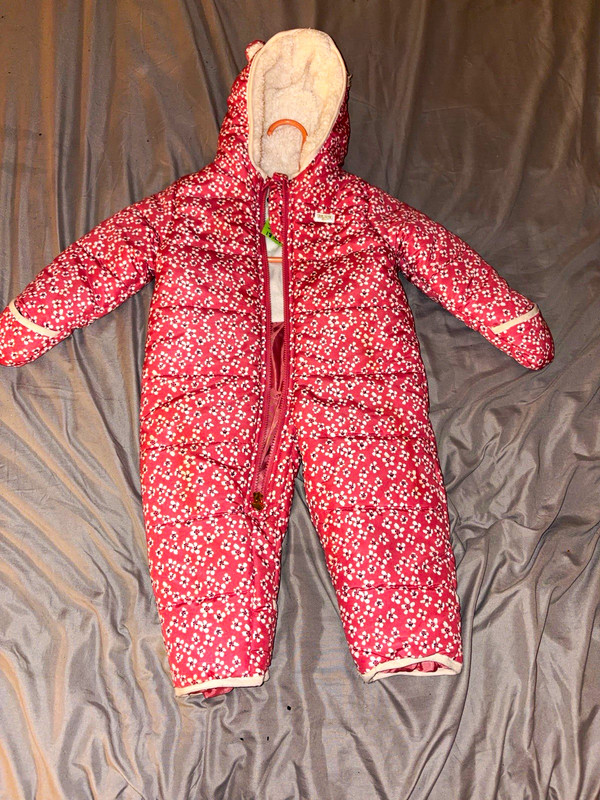 OshKosh B'gosh Girls 18M Pink/White Floral Hooded Fleece-Lined Puffer Snowsuit