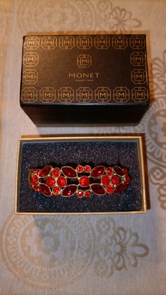 Monet, flexibles Armband, Armreif, Rot, Gold, Modeschmuck, gestempelt  - Bild 2 von 4