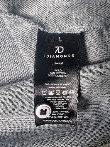 7 Diamanten 4-Wege Stretch Poloshirt Herren Large Adler grau & schwarz Logo feuchtigkeitsableitend - Bild 7 von 9
