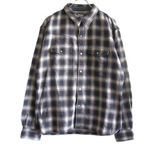 THE FLAT HEAD Western Shirt Shadow Check Made in Japan Flannel 100% Cotton Sz 44