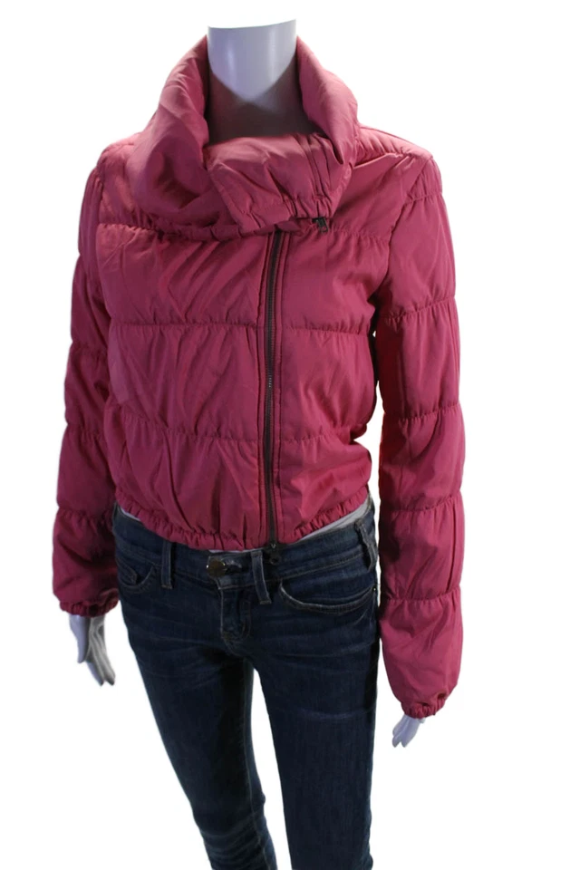 BCBGMAXAZRIA Womens Front Zip Long Sleeve Mock Neck Quilted Jacket Pink Size 2XS - Image 2 of 4