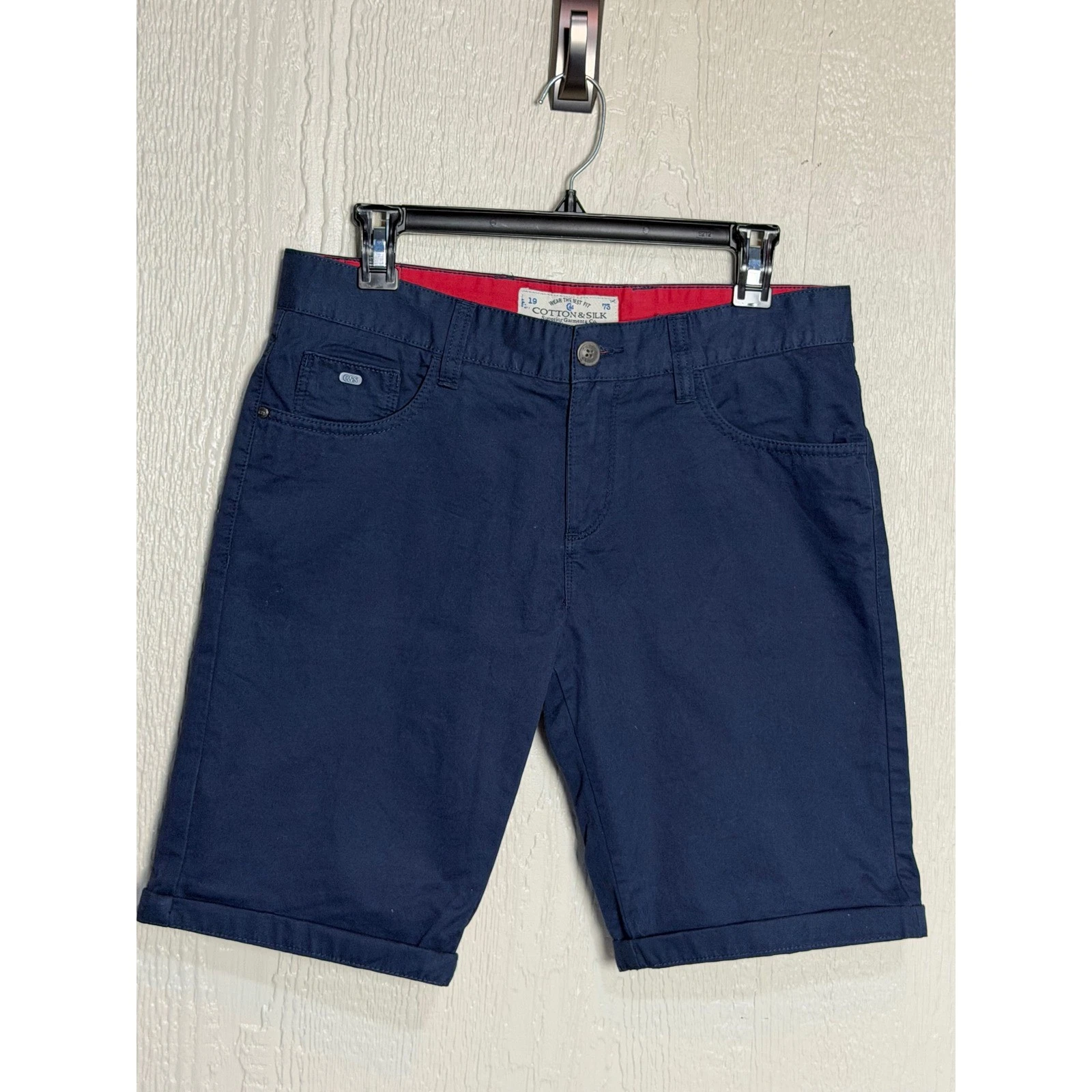 Cotton & Silk Navy Blue Chino Shorts Mens Size 46 US 31-32 Mid Rise 5 Pocket EUC