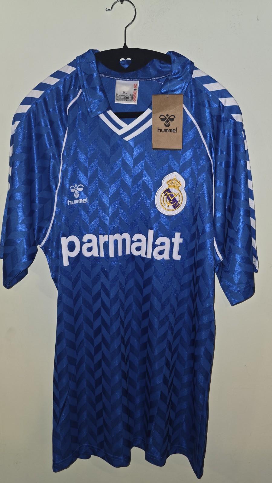 Camiseta Real Madrid Retro 1986-'87 Hummel Visitante Azul #11 Valdano 2XL NUEVA CON ETIQUETAS