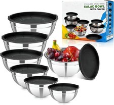Stainless Steel Mixing Bowls with Lids, 7-Piece Nesting Bowl Set | 0.7,1.1, 1.5,