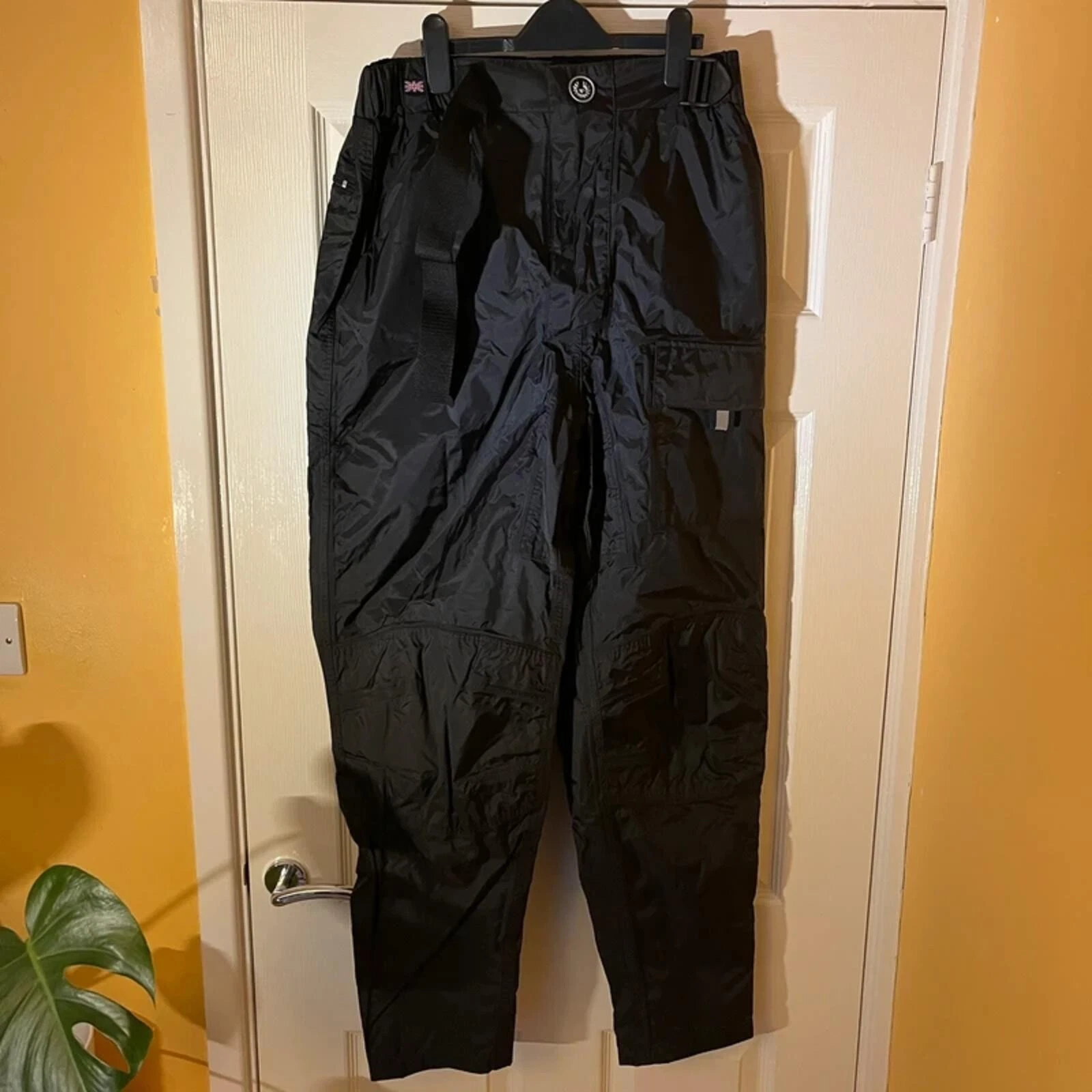 Belstaff Nylon Motorcycle Breathable Waterproof Pants Mens Size Large - Black