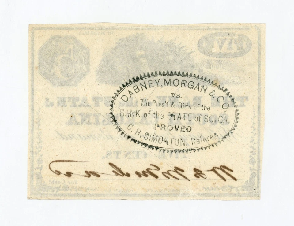 1862 5c The Bank of the State of SOUTH CAROLINA Note - CIVIL WAR Era - Image 2 of 2