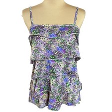 Vtg Y2k Forest Fairy Grunge Ruffle Tank Top Womens Sz M Whimsigoth Square Neck