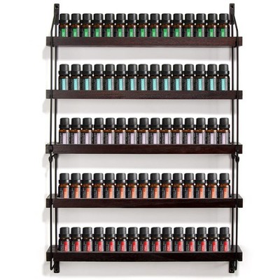 Wooden Wall Mounted Essential Oil Shelf, 5 Tiers, Holds 75 Bottles Organizer