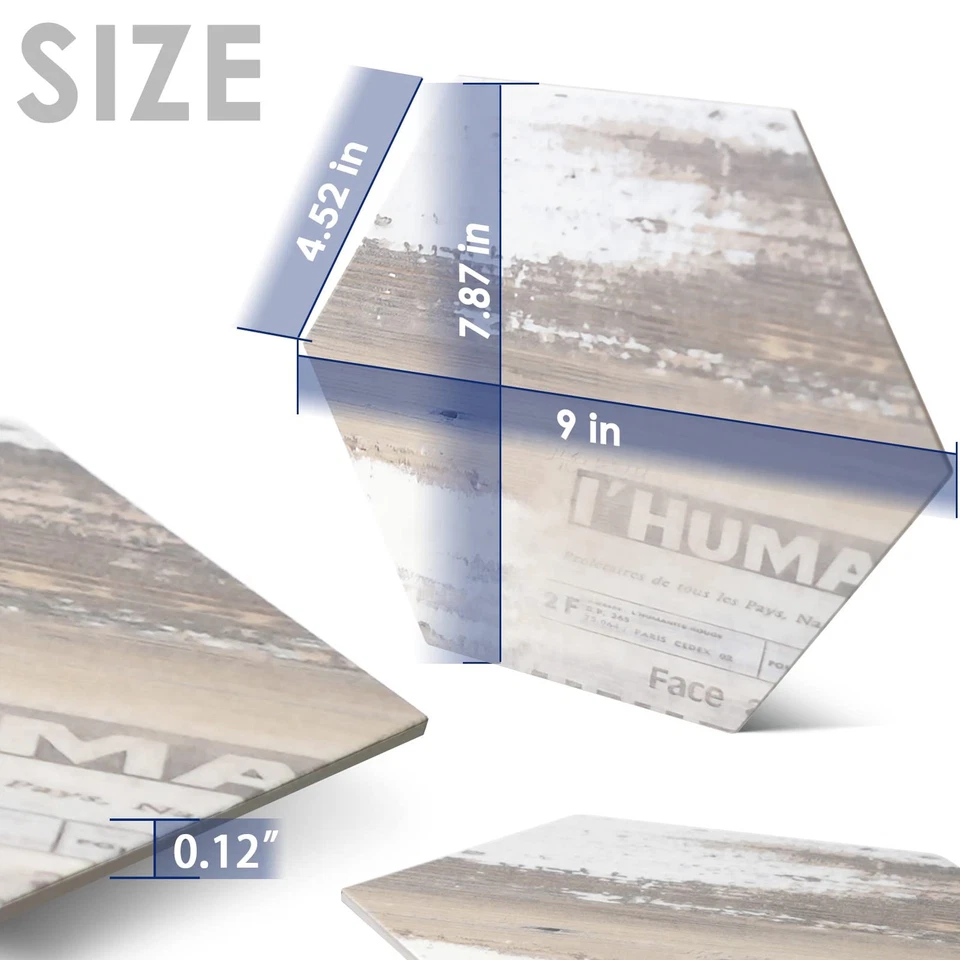 Peel and Stick напольная плитка, 15 шт. шестиугольный винтажный белый и синий деревянный цвет T... - Изображение 2 из 4