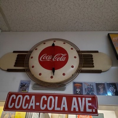 1940s Art Deco Coca-Cola Promo Soda Clock Sign Tin Masonite Kay Inc Prop of Coke