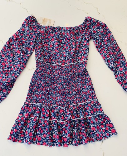 NWT Floral Smocked Ruffle Convertible Shoulder Micro Floral Mini Dress Size S - Picture 5 of 16