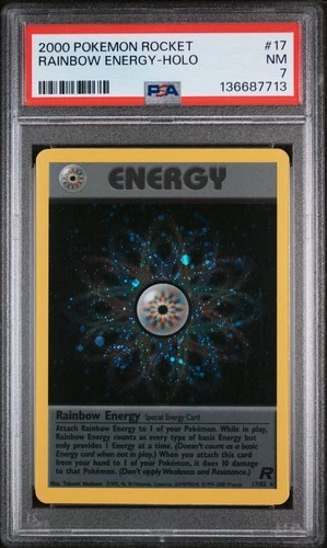 Rainbow Energy-Holo Pokemon Rocket 17 NM PSA 7