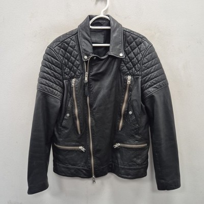 Allsaints Powell Biker Schwarz Leder Bomber Rock Punk Celebrity Jacke Gr. XL