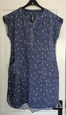 Mantaray Faithful & True Dress Size 12 Blue Printed Tunic Casual Pockets Summer