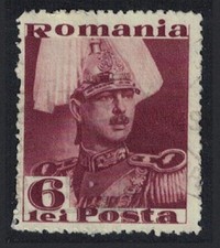 Romania King Carol II Portrait additionally inscr  POSTA  6 Lei 1935 Canc