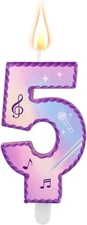 Music Theme Birthday Number 5 Candles, Pink Purple Cake 5th Candles with Musical