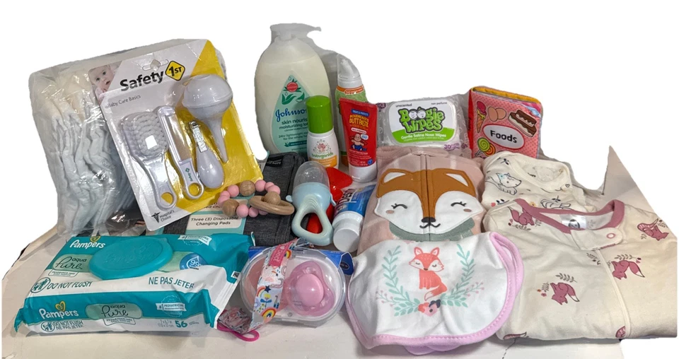 Regalo de ducha para bebé niña, elementos esenciales suaves y dulces para bebé niña, nueva caja de bienvenida para bebé Foto 4 de 4