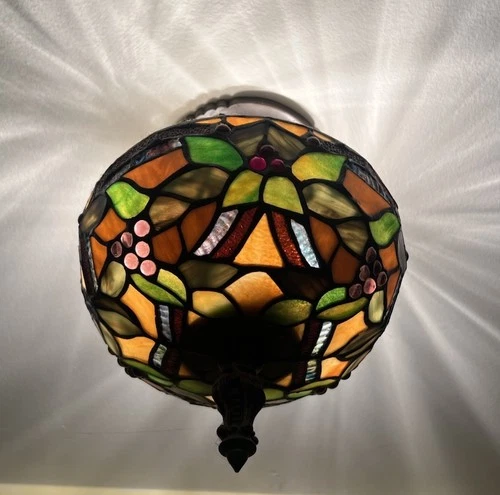 Vintage Spectrum Tiffany Style Stained Glass Ceiling Light Fixture 8.5” Shade