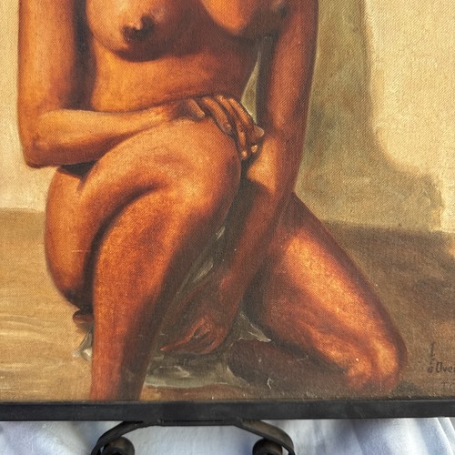 ¿Edmund Brucker 1948 vintage? Retrato firmado de dama africana desnuda en marco de metal - Imagen 6 de 11