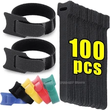 100PCS Cable Straps Black Wire Cord Hook Loop Ties Reusable Fastening Organizer