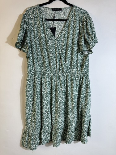 Celkuser Womens Summer Printed Floral Casual Flowy Mini Dress Puff Sleeve Sz 20
