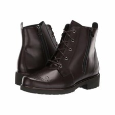 Munro Sarah Natural Leather Combat Boots Dark Brown Lace-up Zip Comfy 7 W Nib!