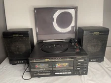 Sound Design 6821-M Stereo Dual Cassette Record Player Turntable w/ Speakers