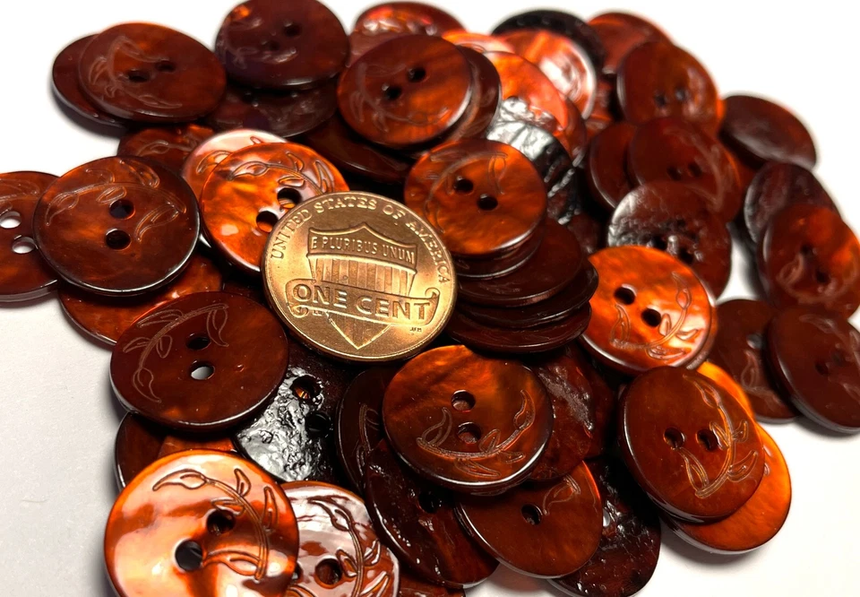 8 PCS ONLY! Dyed Rust Red Lasered Abalone Shell Buttons 15mm Almost 5/8" 13553 - Image 3 of 4