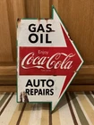 Coca Cola Gas Oil Auto Repairs Metal Sign Arrow Coke Vintage Style Button Garage