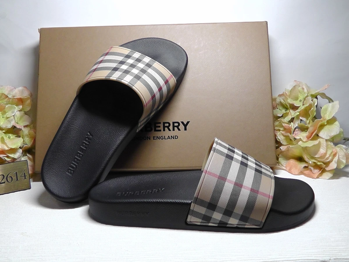 BURBERRY Women s Archive Beige Vintage Check Slide Sandals Size