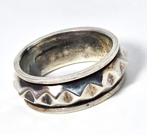 Pyramid stud double band solid sterling silver fidget spinner meditation ring ba - Picture 2 of 6