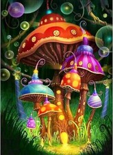Diamond Art Painting Full Round 16"x20" 40cmx50cm Fantasy Mushrooms