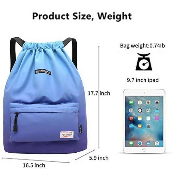 Gym Drawstring Backpack Water Resistant String Nylon Shoulder Travel ...