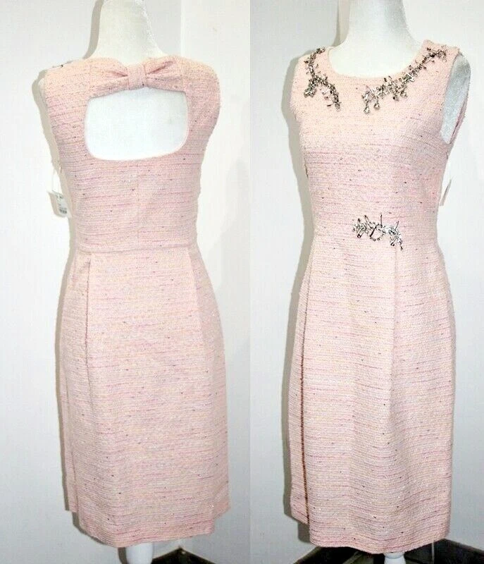 Abito MOSCHINO BOUTIQUE strass spille impreziosito tweed cambio taglia 4 IT 38 $930