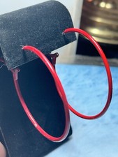 Vintage Red Enamel Thin Hoop Pierced Earrings