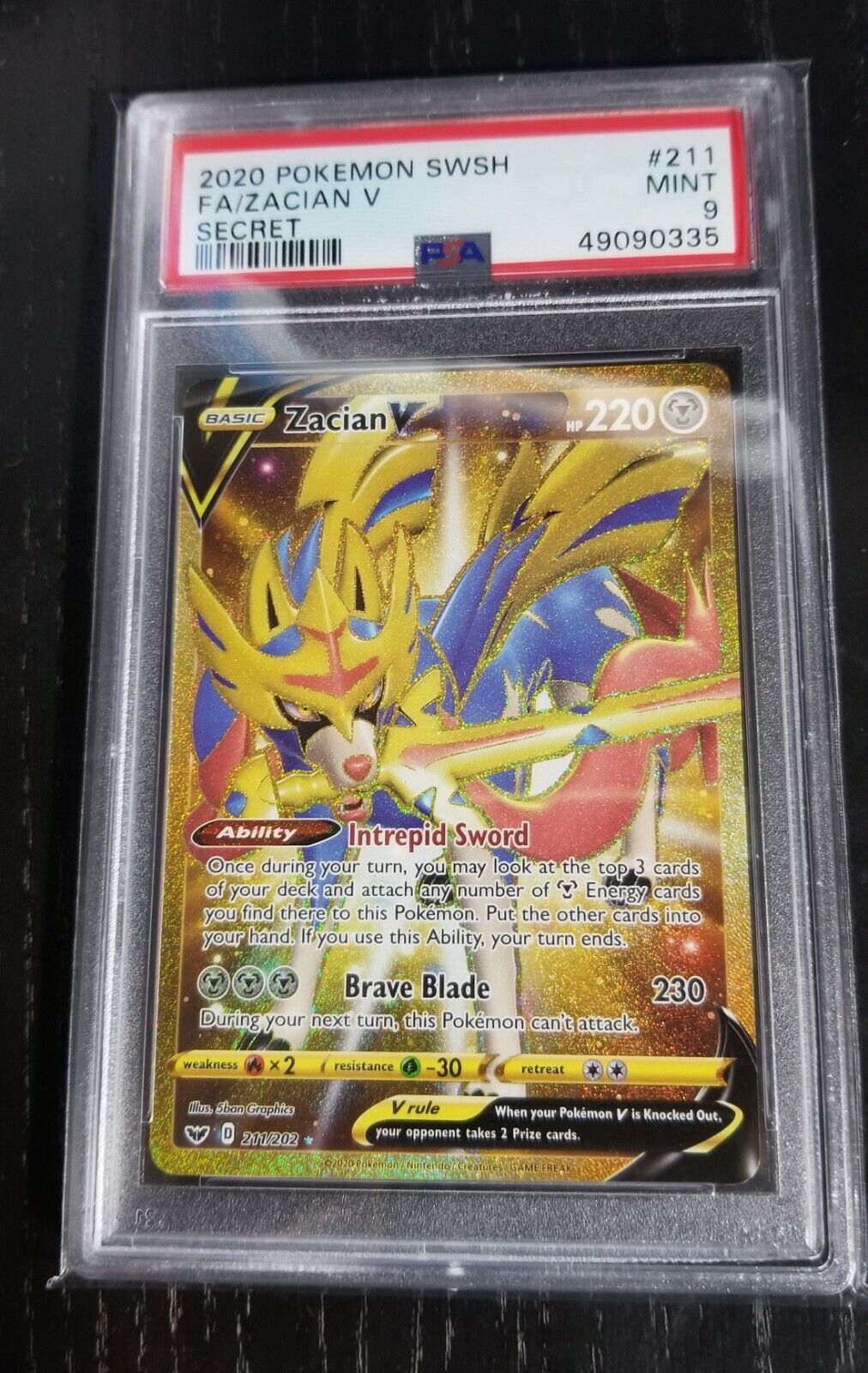 2020 Pokemon Sword & Shield Zacian V Secret Rare FA #211 PSA 9