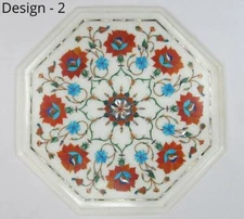 12'' white antique Marble Center corner Table Top Inlay lapis malachite w4