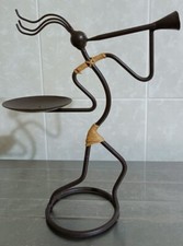 Candelabro Ferro Battuto Uomo Africano Altezza 25 Cm Portacandela Etnico Raro 