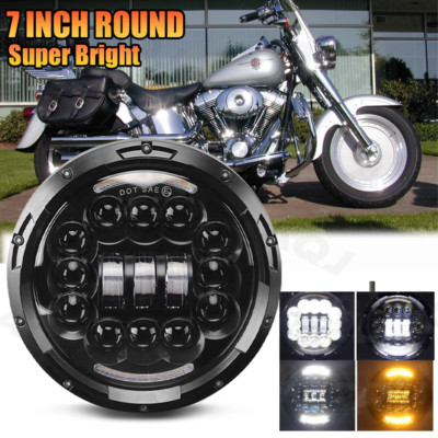 For Harley Davidson Fat Boy EFI FLSTFI 7'' Round LED Headlight DRL Hi-Lo Beam