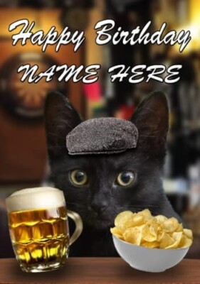 Personalisierte Grußkarte Schwarze Katze Kneipe Pint Anlass Geburtstag Vater