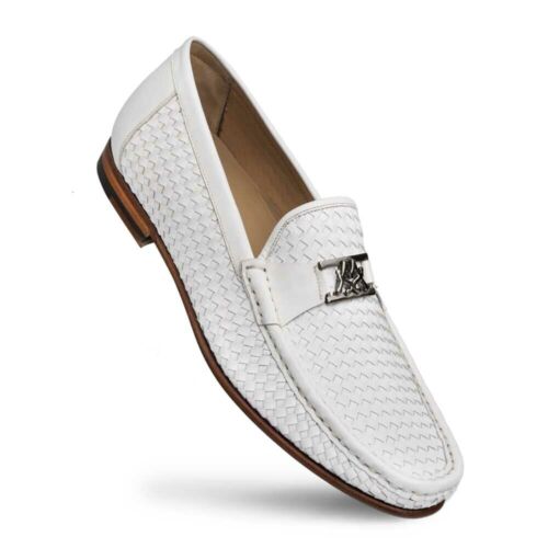 Mezlan White Woven Calfskin & Calf Accents Mens Loafer (9.5-M) - Picture 1 of 5