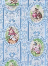 Beatrix Potter Fabric Benjamin Bunny Peter Rabbit  BIG CAMEO on Blue  BTHY
